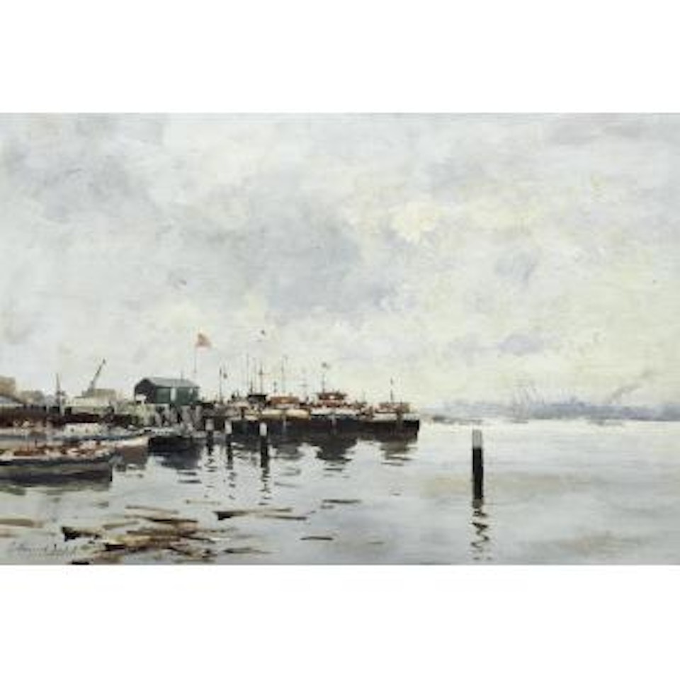 Barges at anchor, Amsterdam by Edward Seago