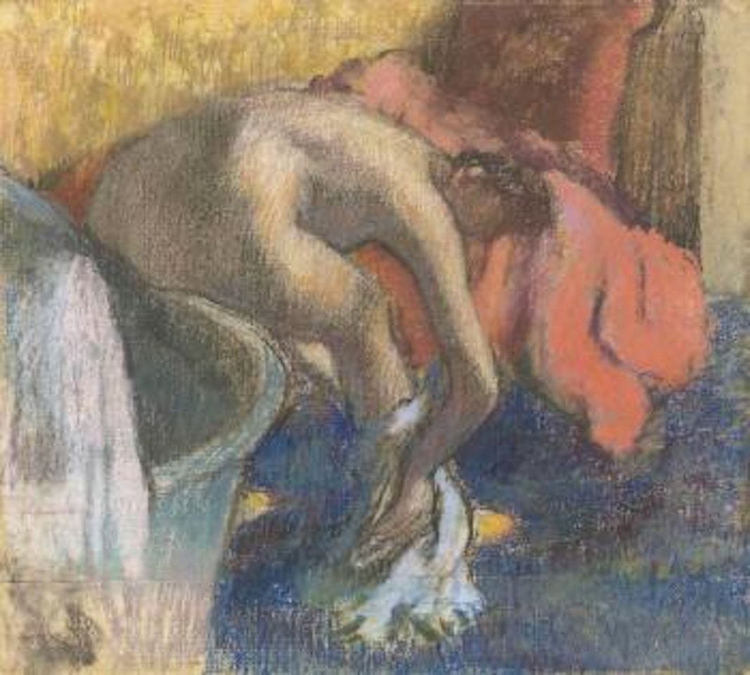 Après le bain, femme s’essuyant la jambe (le peignoir rouge) by Edgar Degas