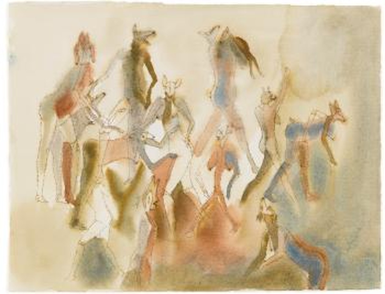 Amantes a chapulines and figuras caminando (Personajes y Venados) by Francisco Toledo