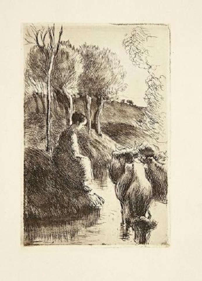 Vachère au bord de l’eau by Camille Pissarro