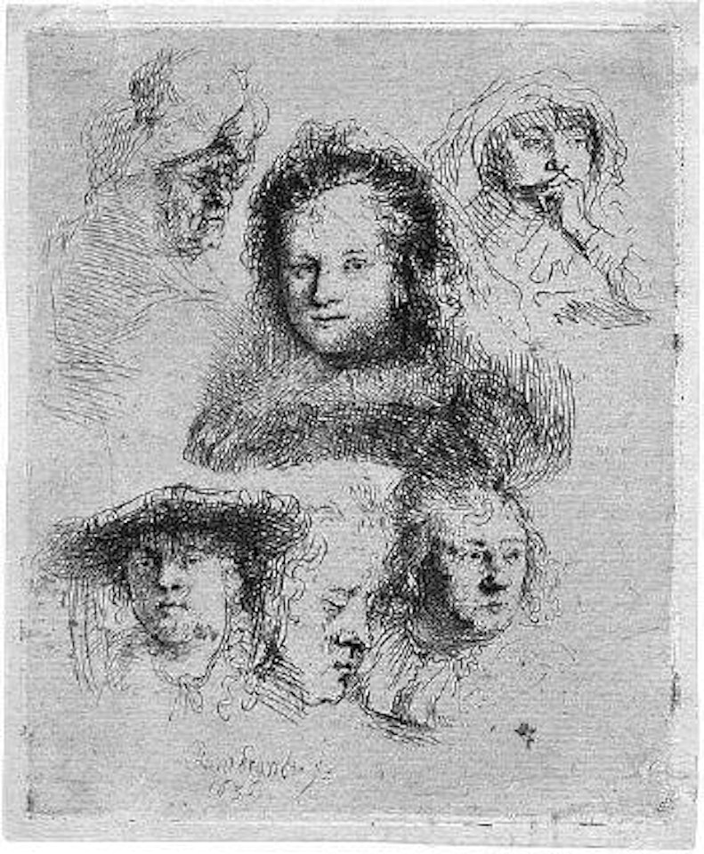 Studienblatt mit sechs Frauenköpfen by Attributed to Rembrandt Harmensz van Rijn