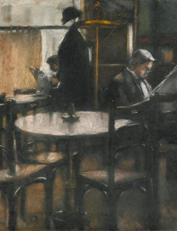 Zwei Zeitung Lesende Herren Im Café (Two Gentlemen Reading The Newspaper in A Café) by Lesser Ury