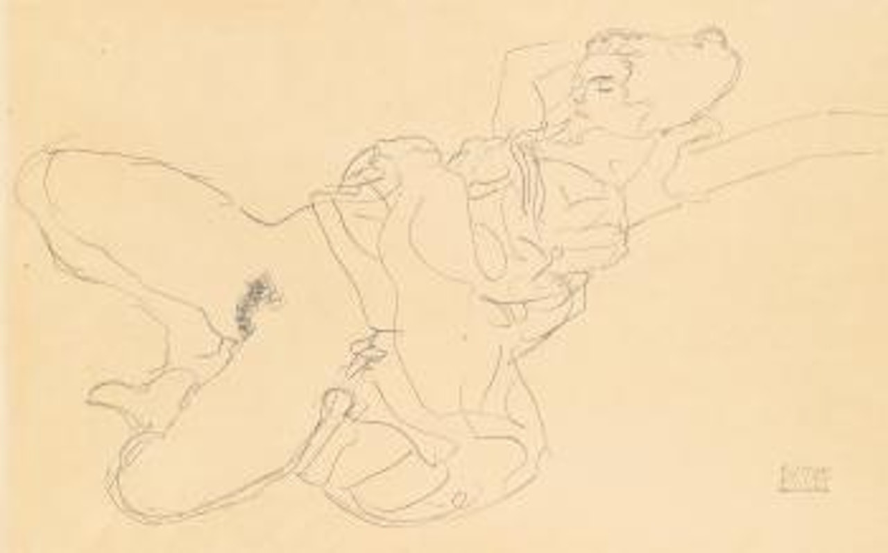 Liegender Halbakt Nach Rechts (Semi-nude Turned To The Right) by Gustav Klimt