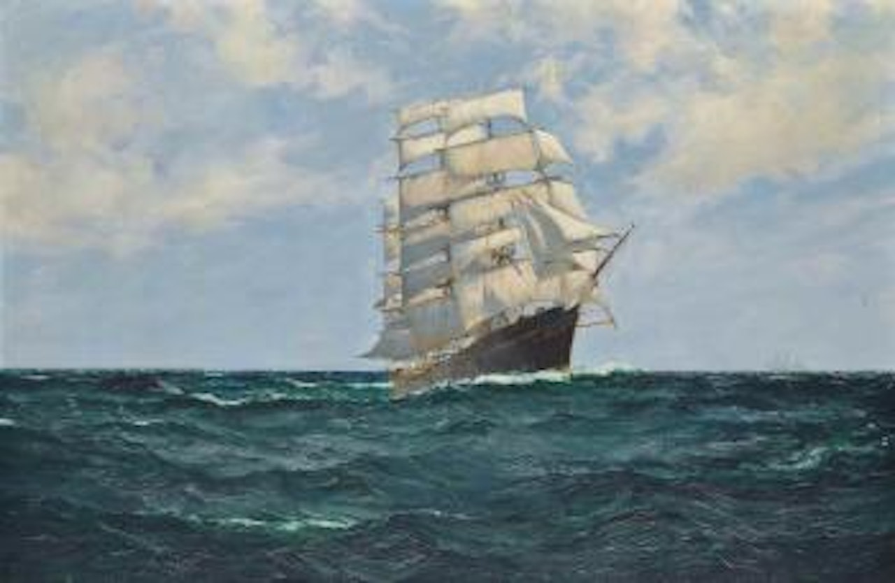The celebrated clipper Cutty Sark racing home by Montague Dawson