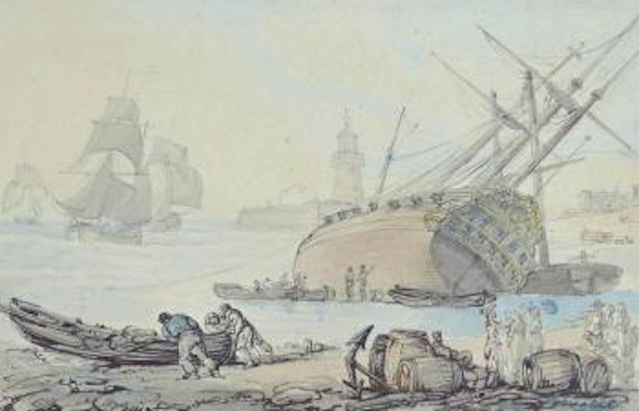 Careening a boat on the beach, Ramsgate by Thomas Rowlandson