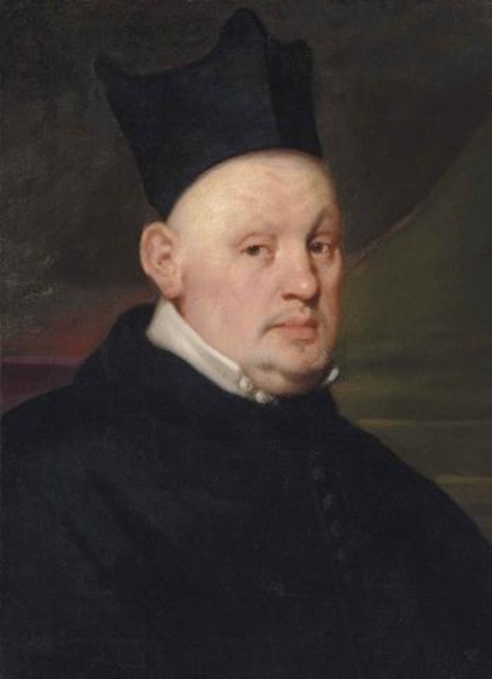 Portrait of a Cleric, bust-length, in a black habit and hat by Alonso Cano