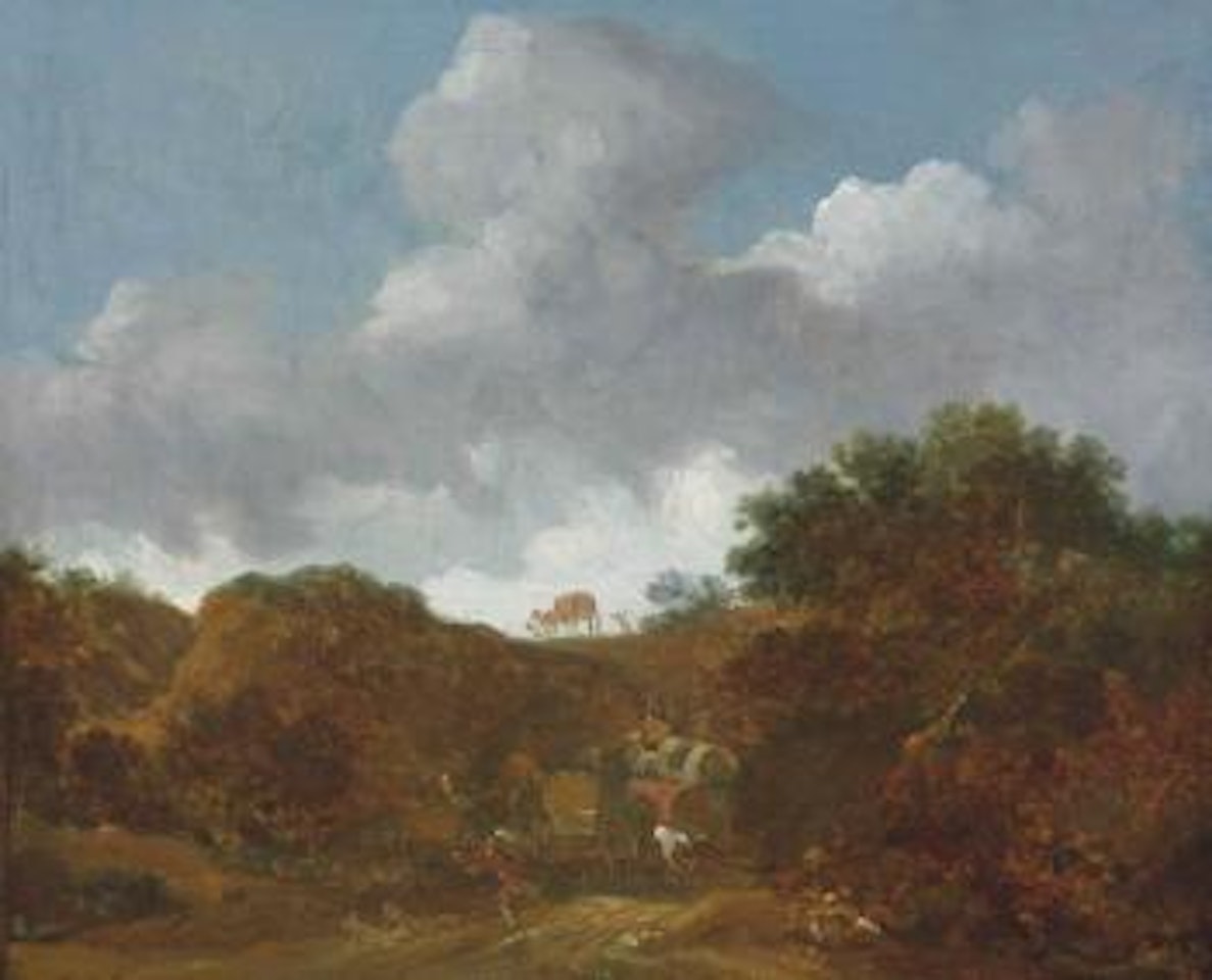 A wooded landscape with brigands attacking travellers by Jean-Honoré Fragonard
