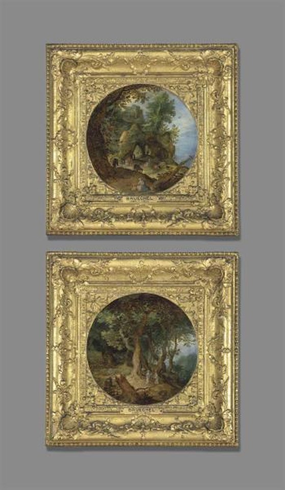 A rocky landscape with the Rest on the Flight into Egypt; and A wooded landscape with the Temptation of Christ by Jan Brueghel the Younger