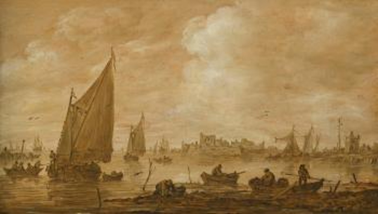 View of A Dutch Estuary with Fishermen Boats by Jan van Goyen