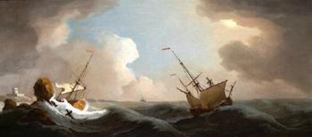 Men-of-War in Distress off a small fort by Peter Monamy
