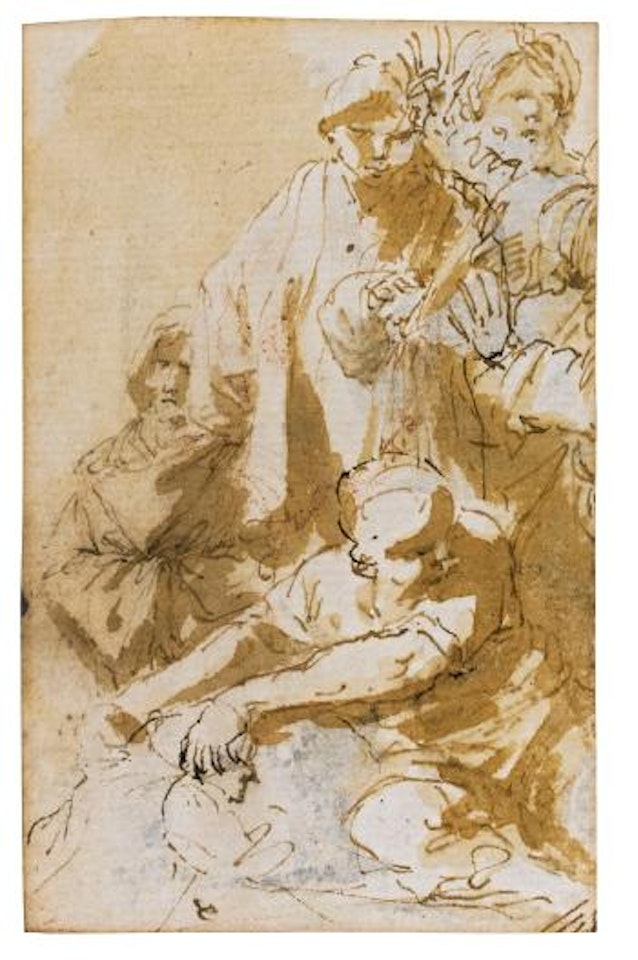 A Group of Oriental Figures, with A Man Pulling Another Up From Below By The Shoulders by Salvator Rosa