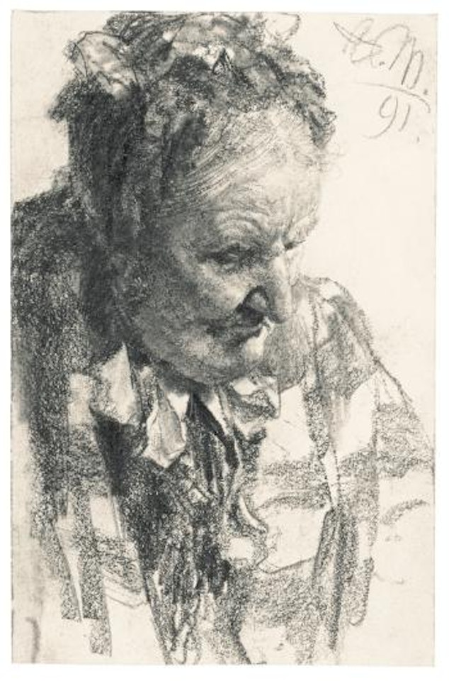 Head of A Woman, Downward Gaze by Adolph Menzel