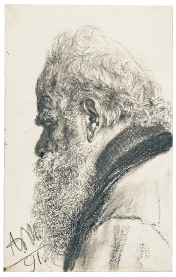 Bearded Man in Profile by Adolph Menzel