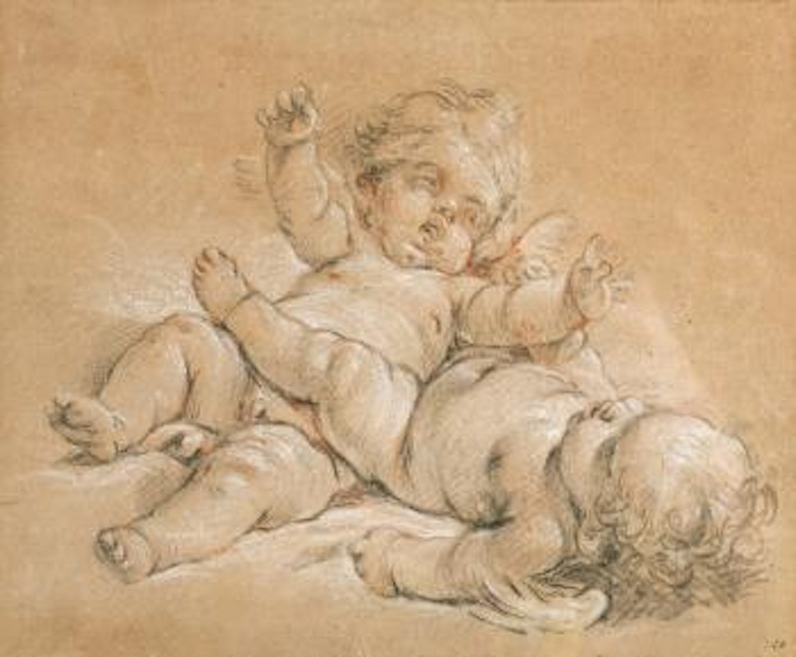Two Reclining Putti by Francois Boucher