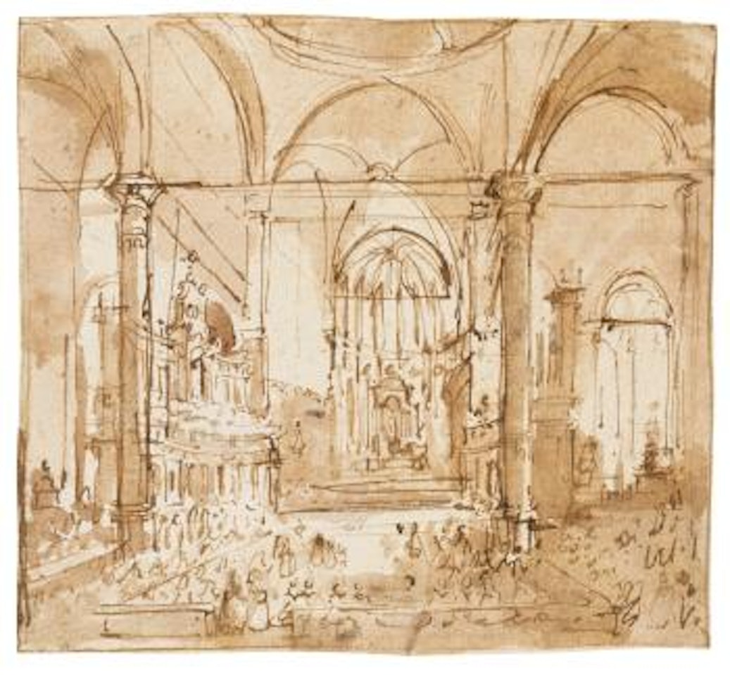 The interior of The Church of S. Zanipolo, Venice by Francesco Guardi