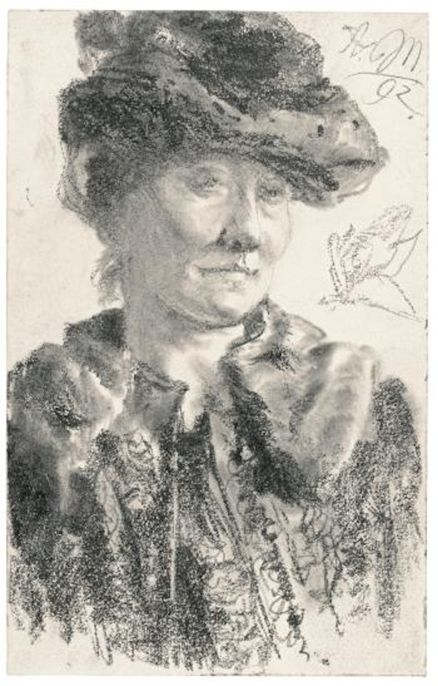 Portrait of A Woman in A Hat by Adolph Menzel