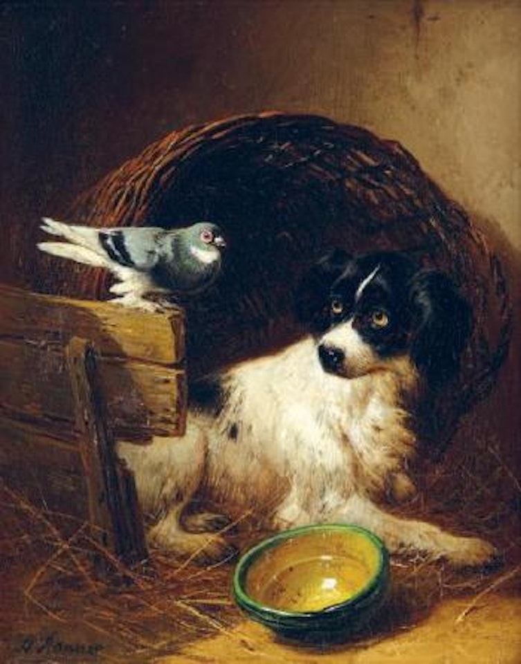 Chien et pigeon by Henriette Ronner-Knip