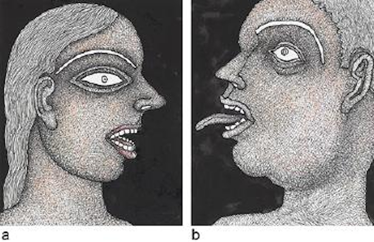 Girl with Red Lips. Man with Protruding Tongue by Jogen Chowdhury