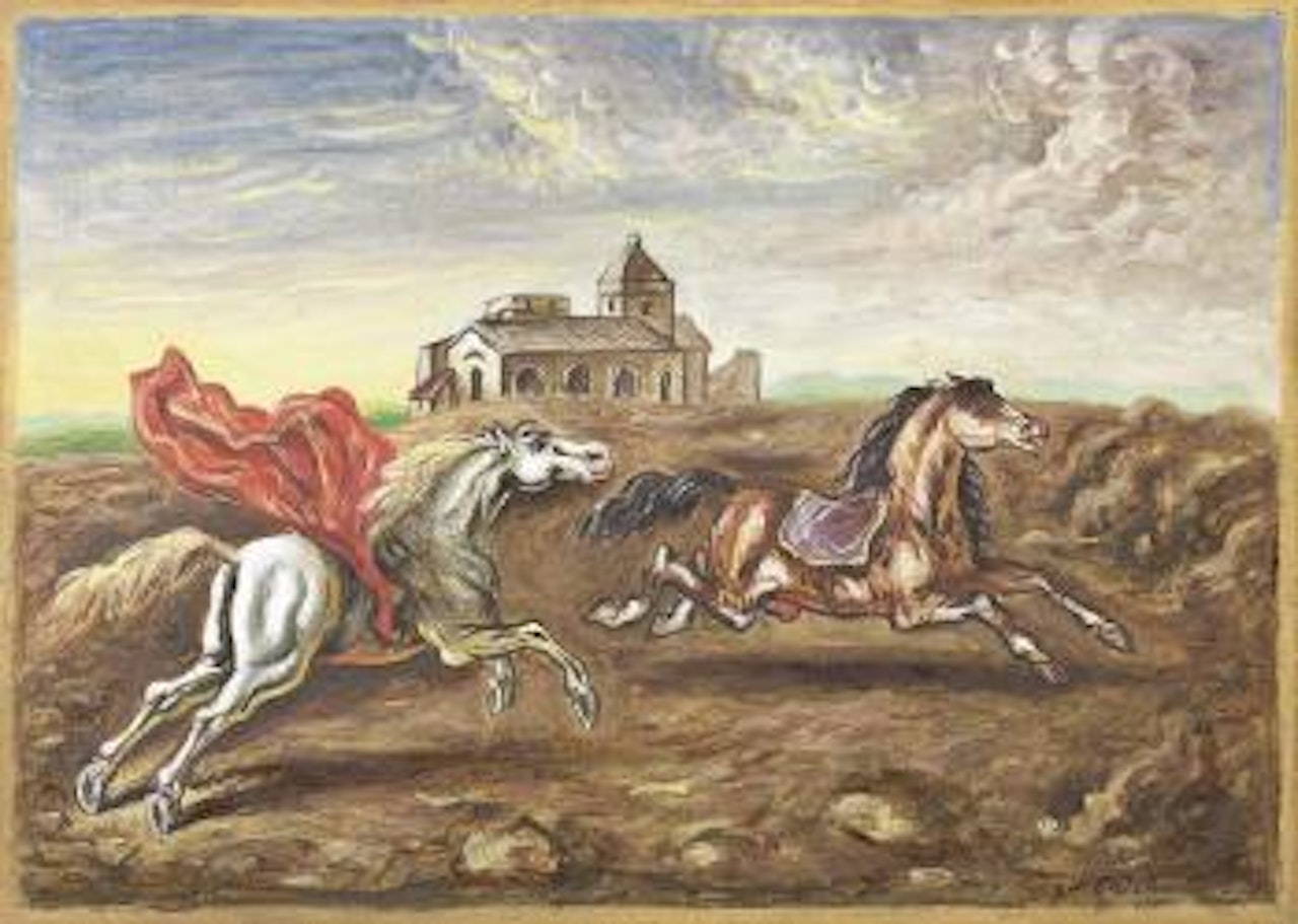 Due cavalli in un paese by Giorgio de Chirico