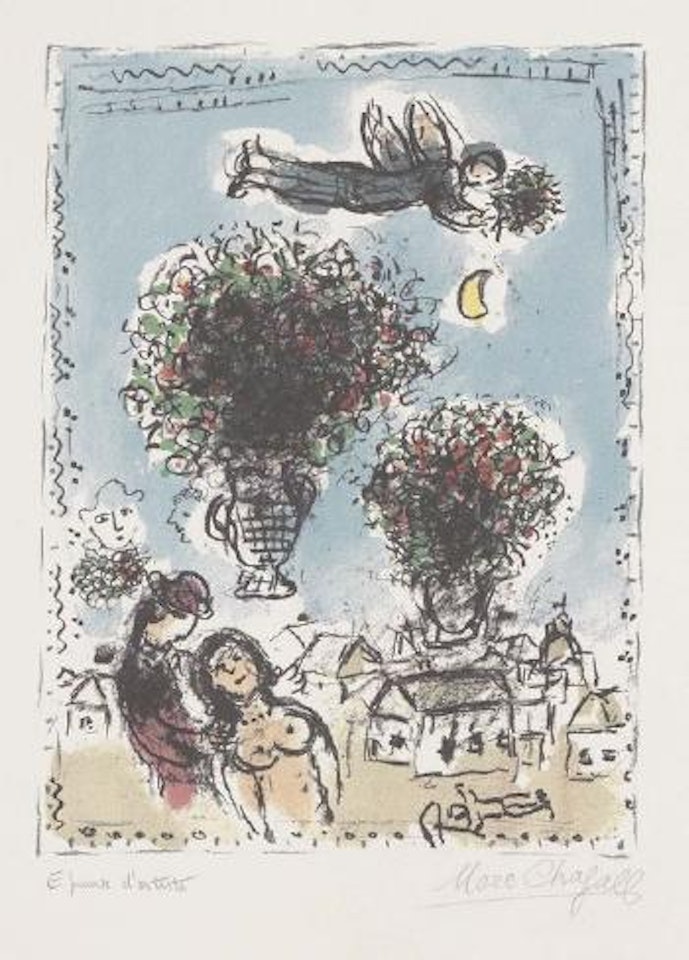 Bouquets au ciel bleu by Marc Chagall