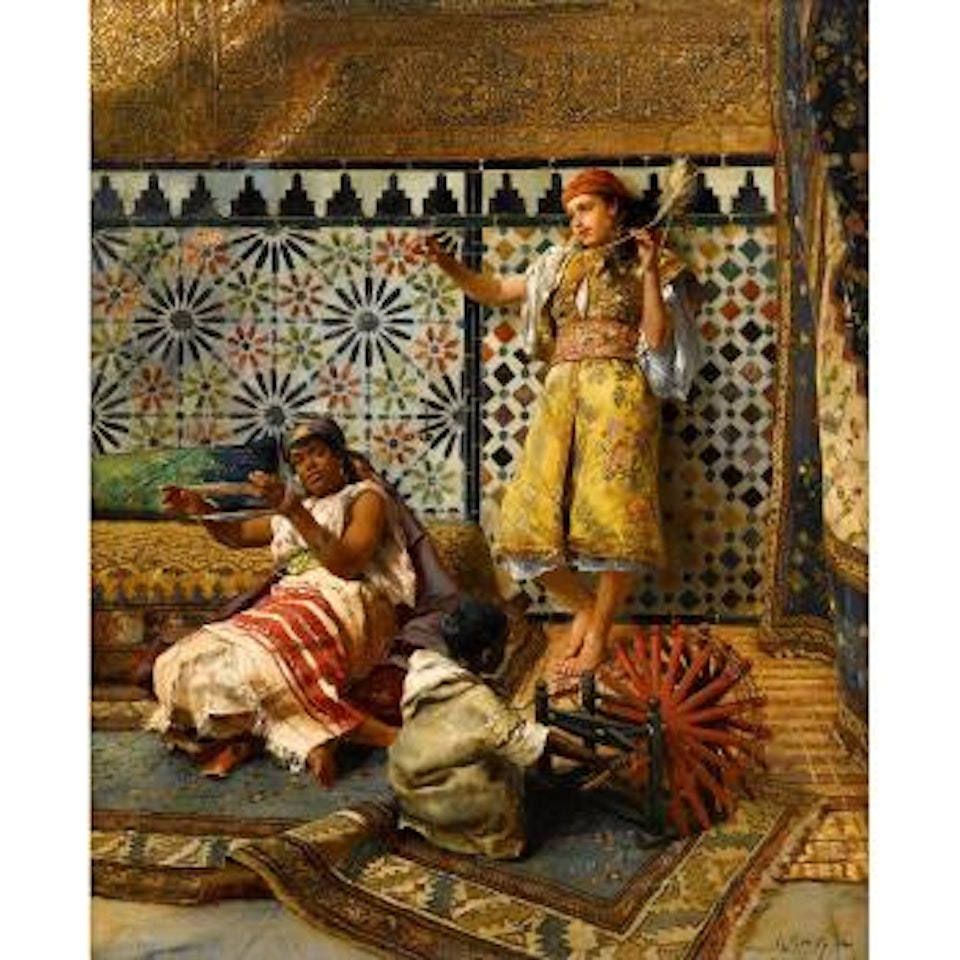 Spinning yarn in the harem by Rudolf Ernst