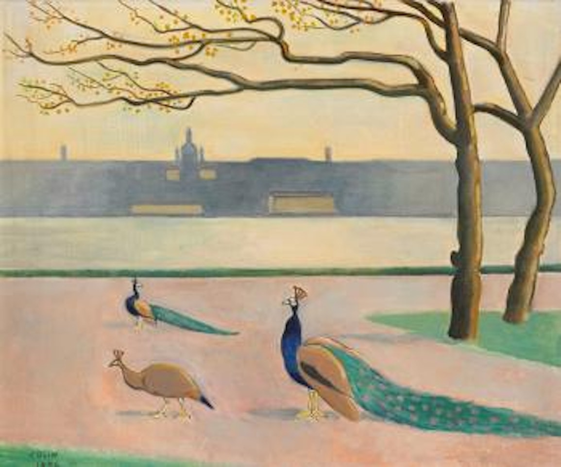 Stockholmsutsikt med påfåglar by Einar Jolin