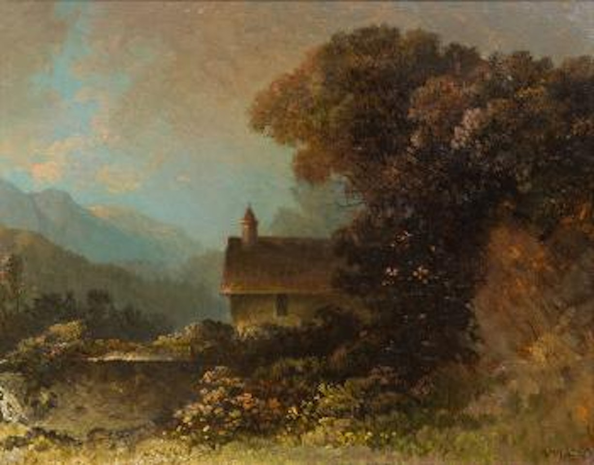 Bauernhaus vor Gebirgskulisse by Oskar Mulley