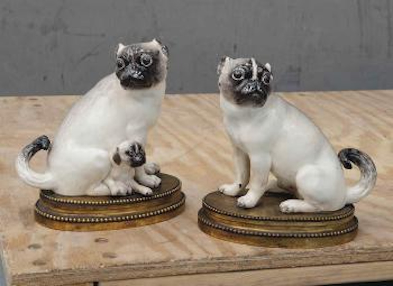 A pair of models of pug-dogs by Johann Joachim Kändler