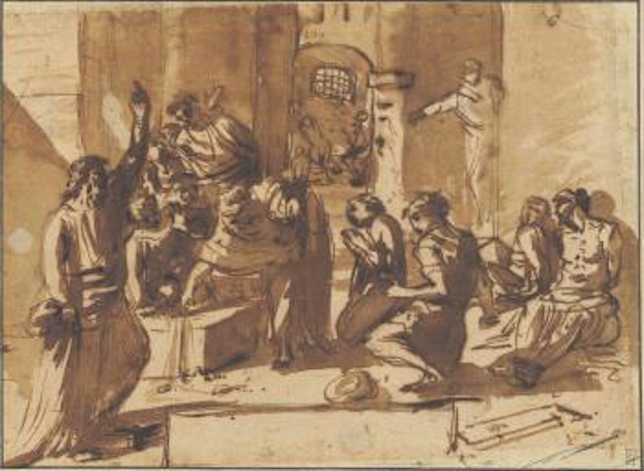 Saint Peter in Prison Baptizing Saints Processus and Martinian by Pier Francesco Mola