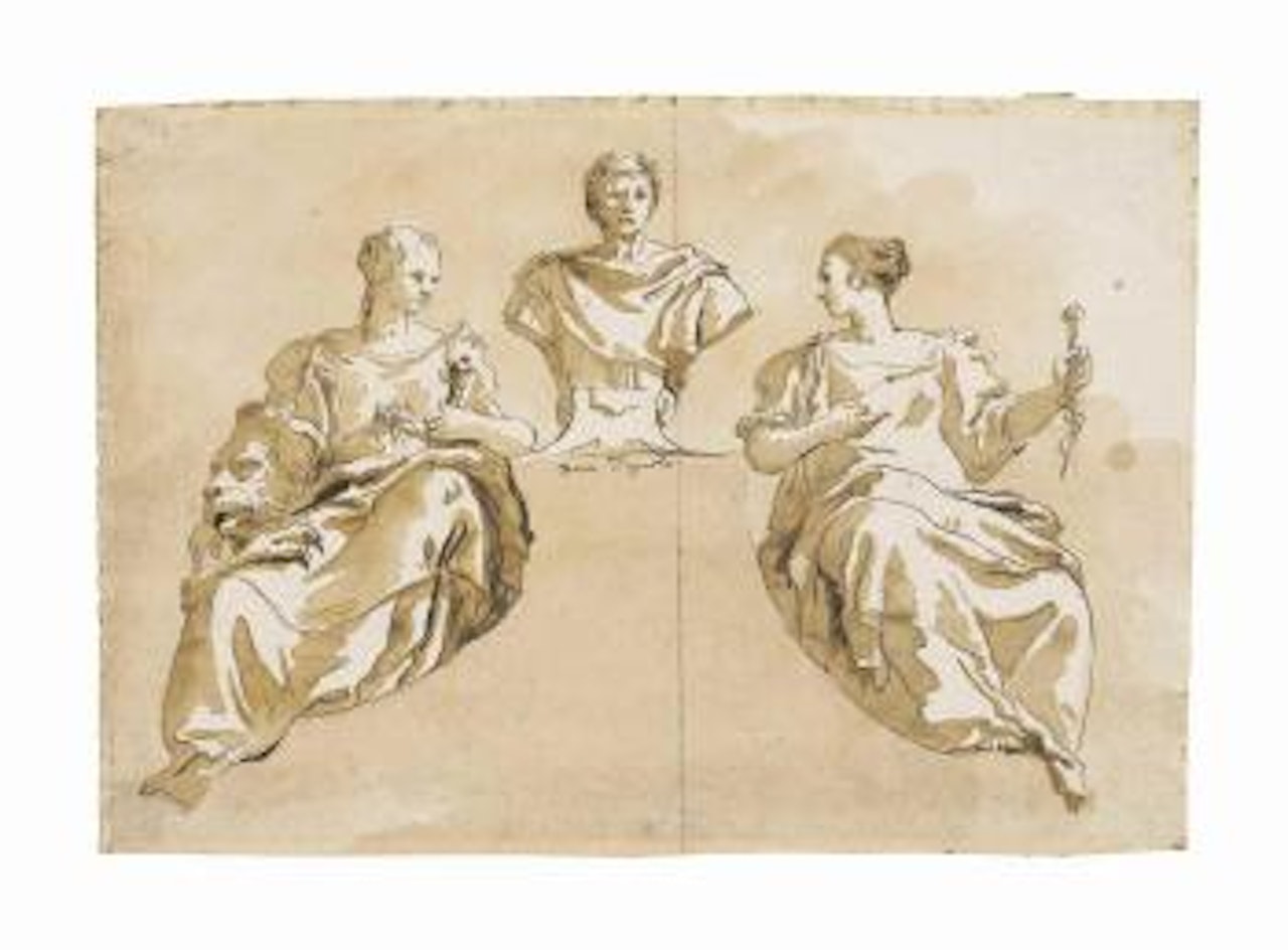 Allegorical Figure of Venice and Another Allegorical Figure Flanking a Bust of a Roman Emperor by Giovanni Domenico Tiepolo