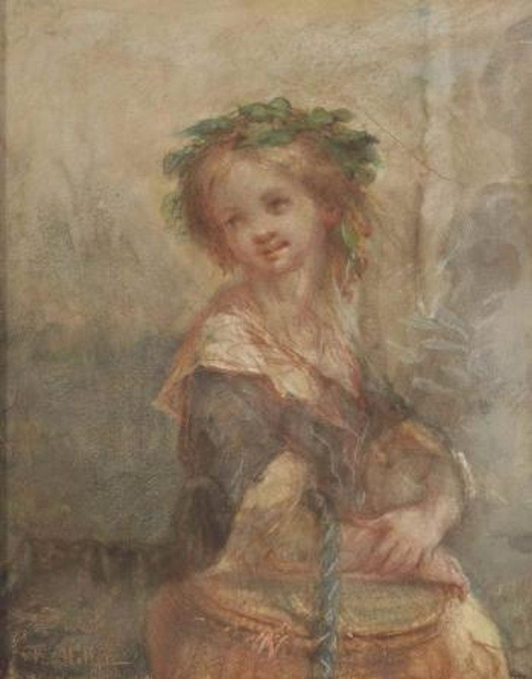 A Young Girl Holding a Basket by Jean-François Millet