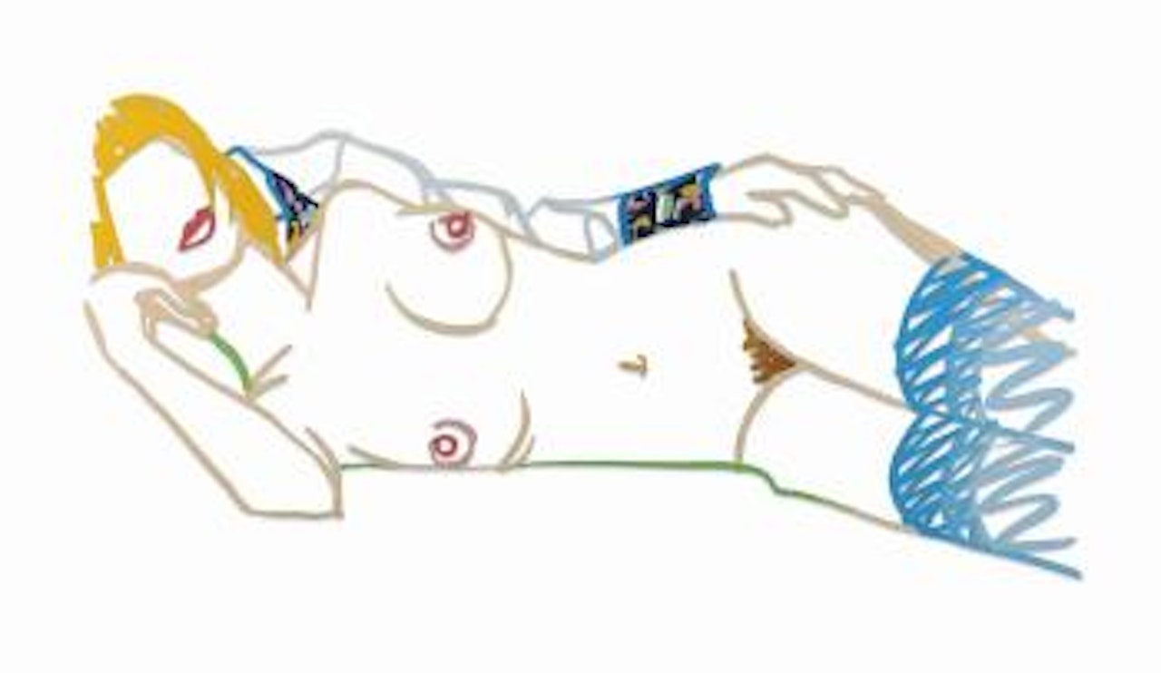Monica Nude in Robe and Stockings (Variation #7) by Tom Wesselmann