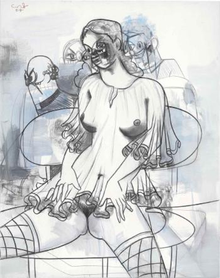 Priest and Female figure in chair by George Condo