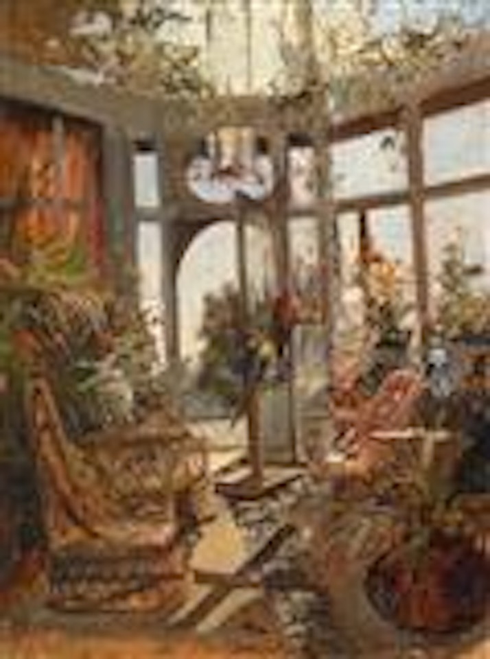 Sunlit Conservatory with Parrot by Olga Wisinger-Florian