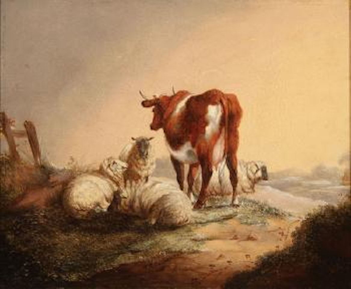 A Cow and Sheep by Thomas Sidney Cooper