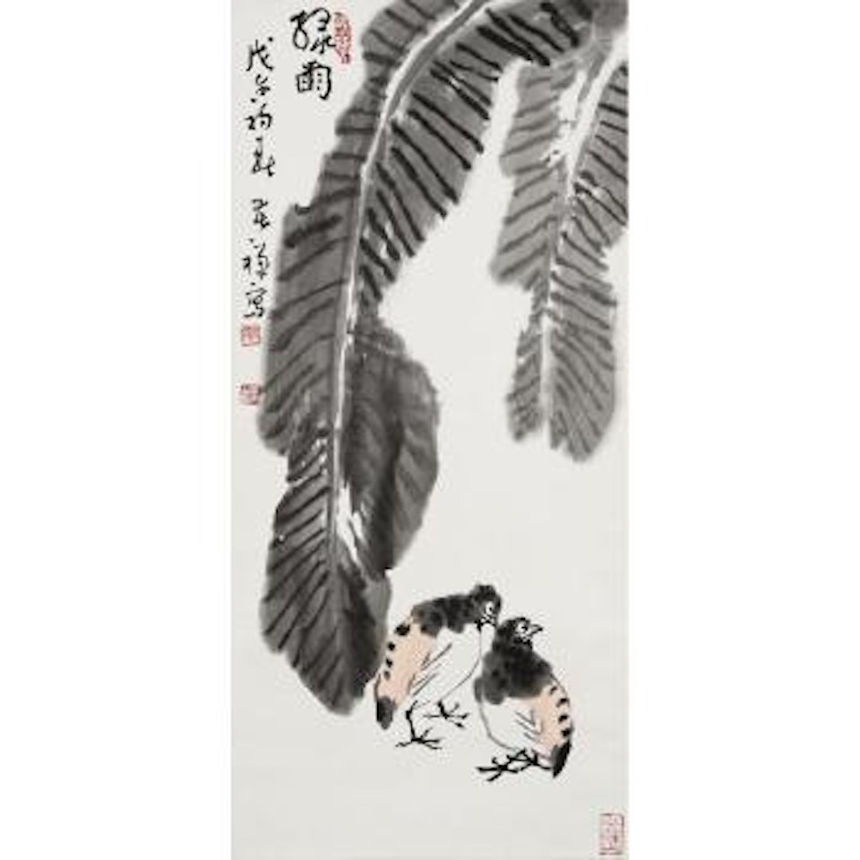 Birds and Banana Leaf by Li Kuchan