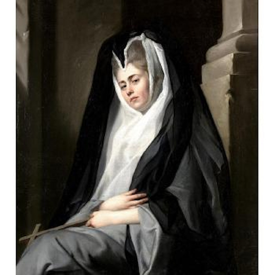 Portrait of Lady, Wearing a Nuns Habit Seated Before a Stone Column by English School