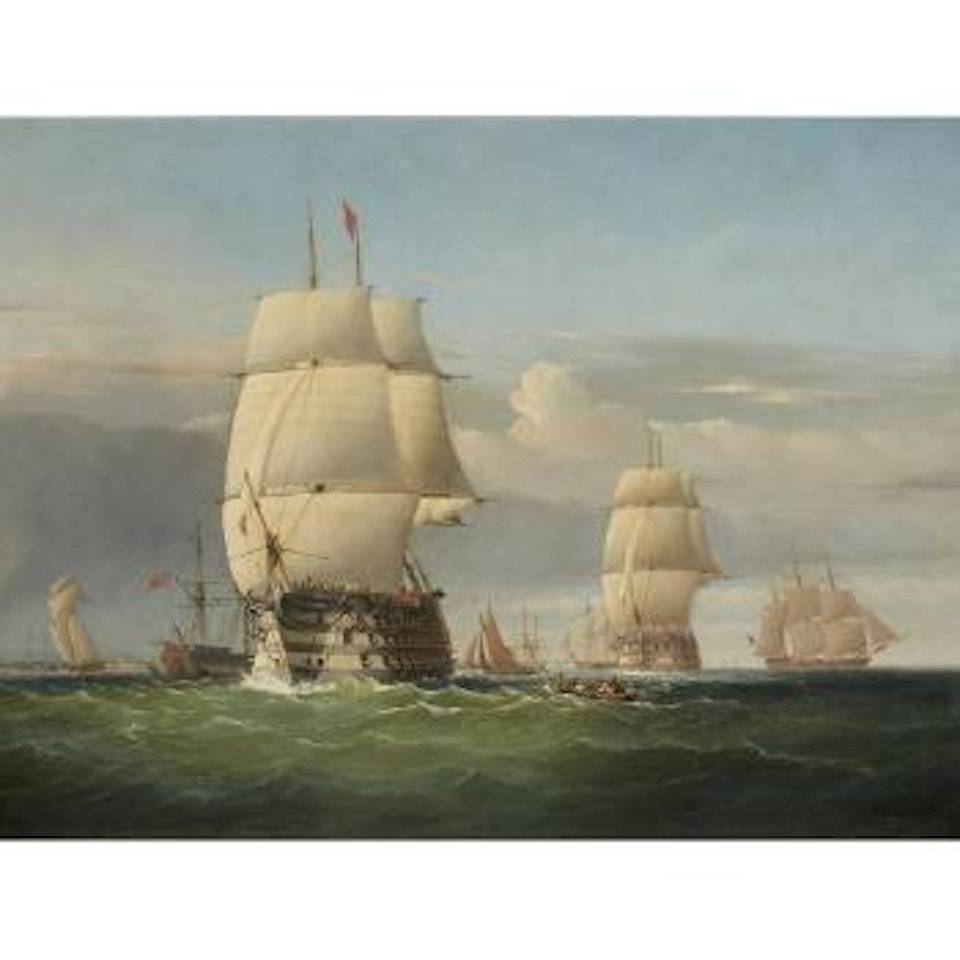 The H.M.S. Britannia with other shipping off Swansea by Joseph Walter Of Bristol