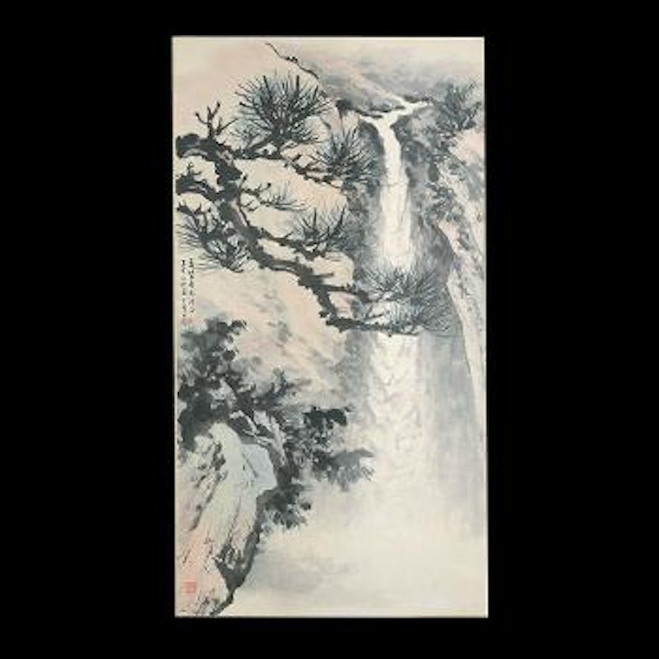 Pine and waterfall by Huang Junbi