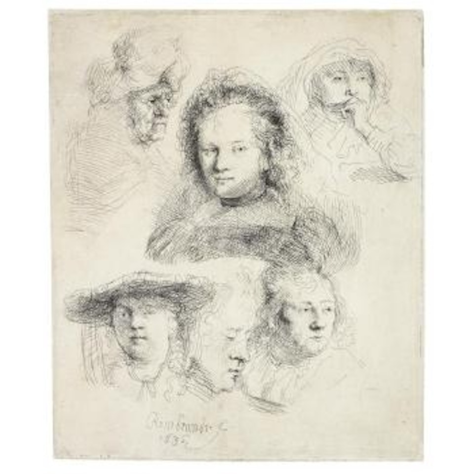 Studies of the head of Saskia and others (Bartsch 365; New Hollstein 157) by Attributed to Rembrandt Harmensz van Rijn