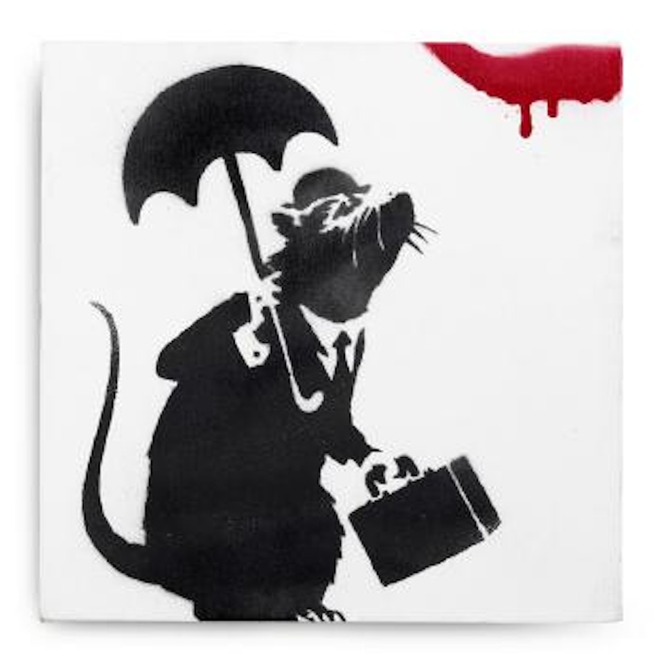 Rat with Umbrella by Banksy