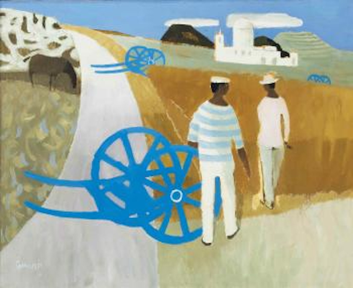 Two figures in a field, Gozo by Mary Fedden