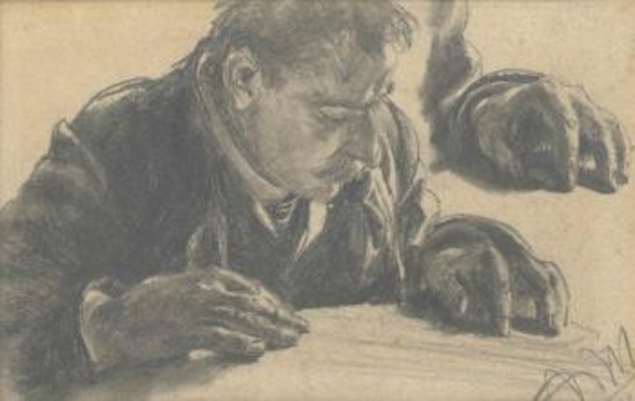 A Man Reading, with a Subsidiary Study of his Left Hand by Adolph Menzel