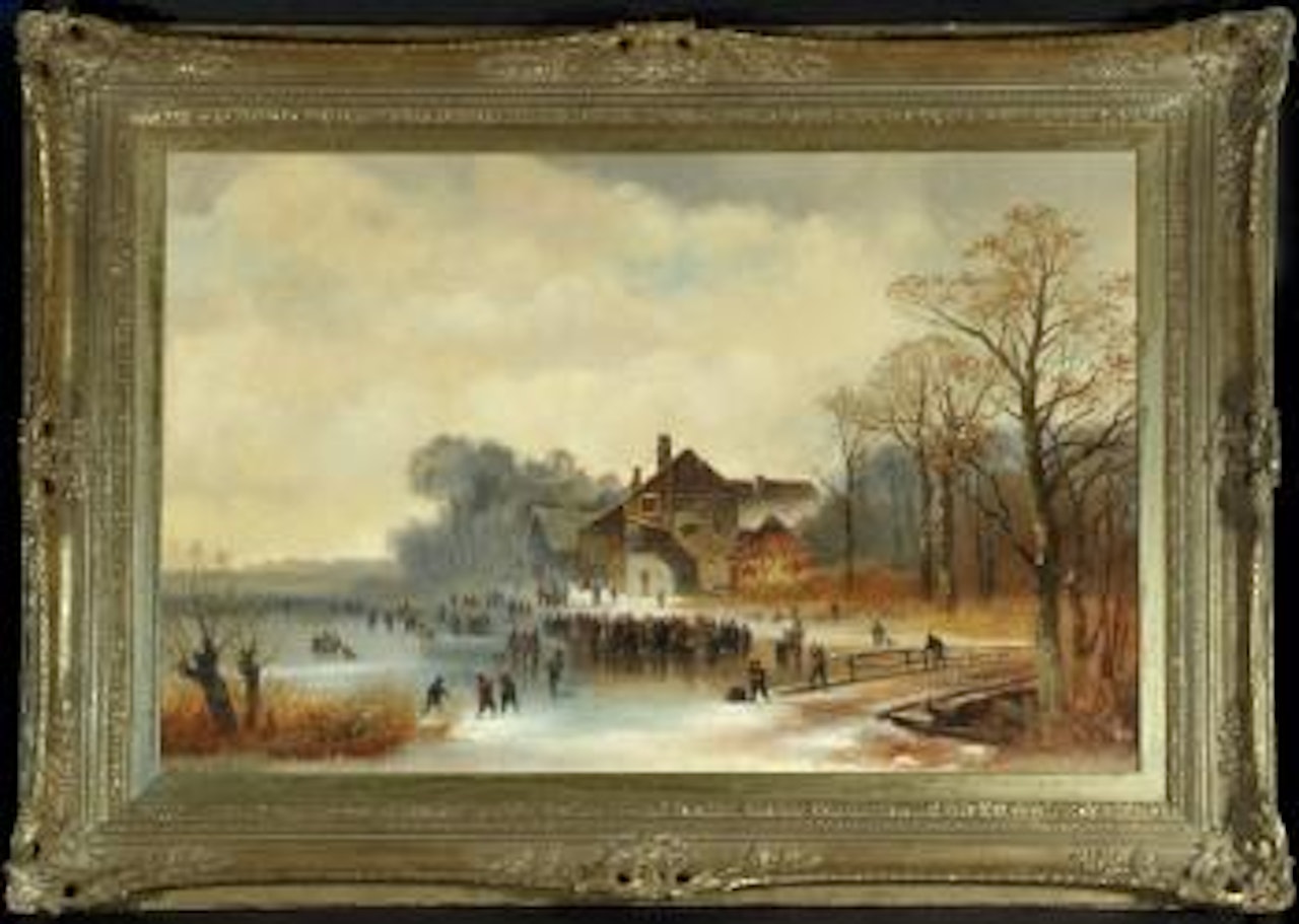 Eisvergnügen am See mit Gehöft by Anton Doll