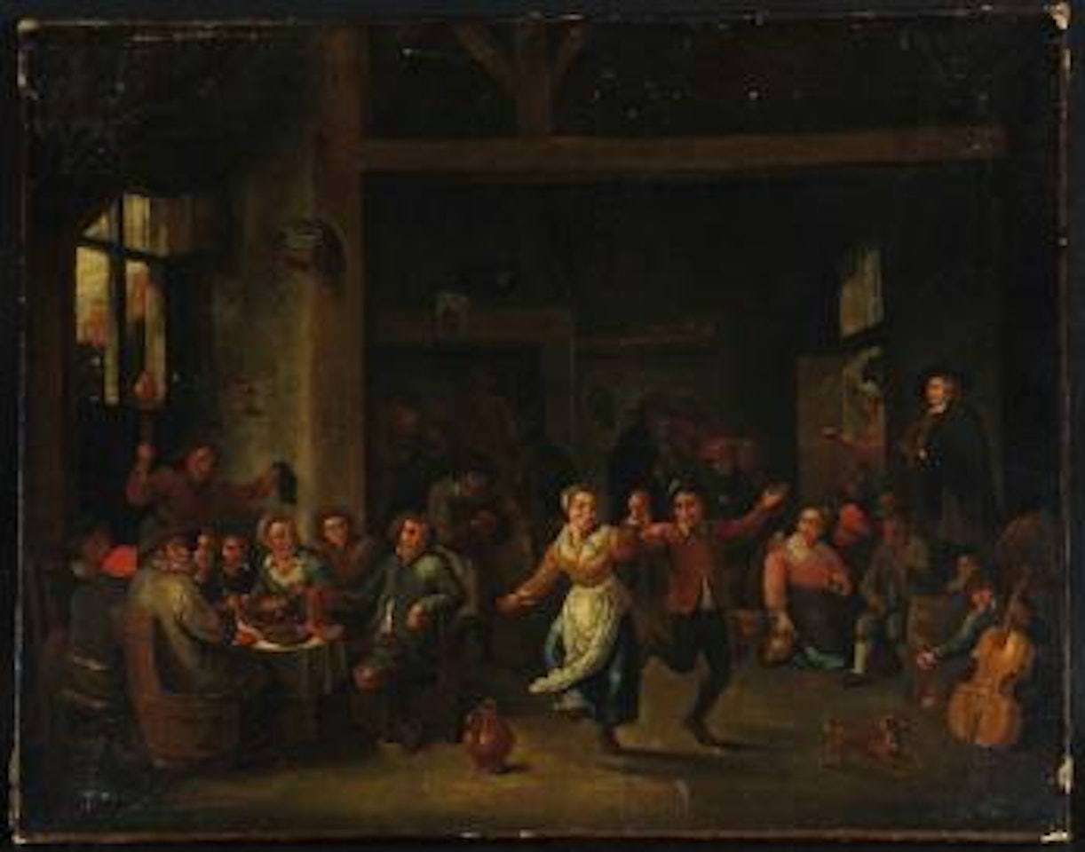 Wirtshausszene mit tanzenden und musizierenden Personen by Flemish School by David Teniers II