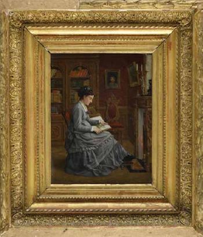 Femme lisant devant la cheminée by Paul Désiré Trouillebert