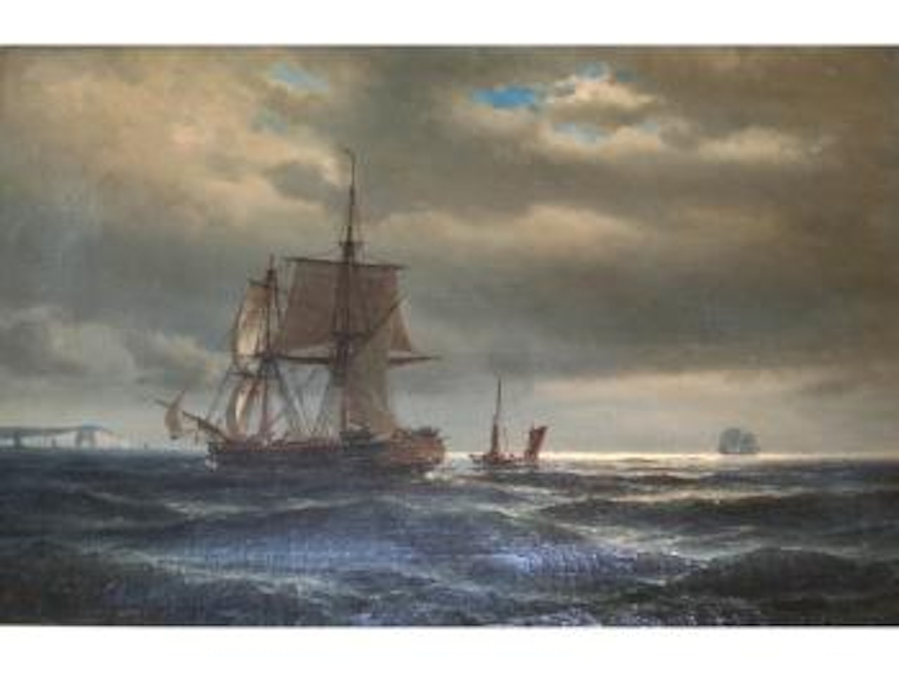 Vessels offshore, nightfall by Anton Melbye