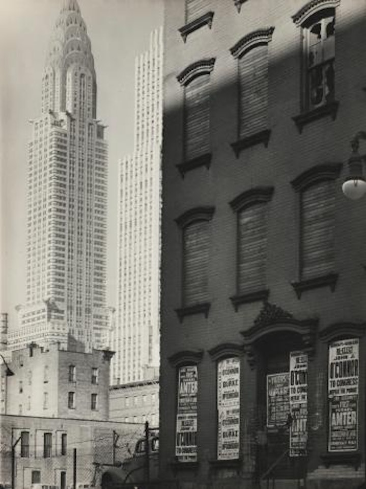 ‘Contrasting No. 331 East Thirty-ninth Street with Chrysler Building (Left) and Daily News Building (Right)’ by Berenice Abbott