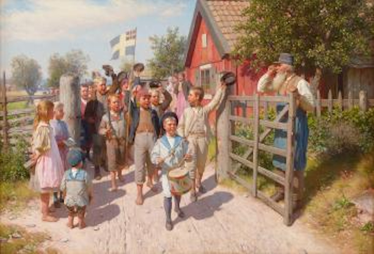 Det gamla och det unga Sverige - sommarmotiv från Rotebro by August Malmström