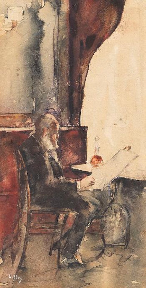 Zeitungsleser im Café by Lesser Ury